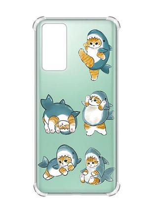 Чехол с утолщёнными углами на samsung galaxy s20 :: котенки акулы (принт 381)