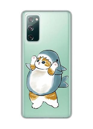 Прозрачный чехол на samsung galaxy s20 fe :: котенок акула (принт 379)