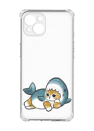 Чехол с утолщенными углами на iphone 15 plus :: котенок акула (принт 355)