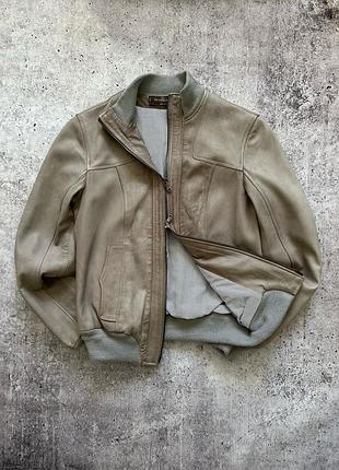 Бомбер жіночий натуральна шкіра вінтажний шкіряна куртка made in italy xs s бежевий сірий