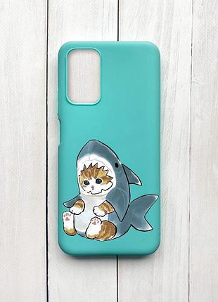 Матовый чехол на xiaomi redmi 9t бирюзовый :: котёнок (принт 120)