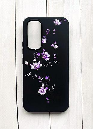 Матовий чохол на samsung galaxy a54 5g (a546) чорний :: гілочка квітів (принт 278)