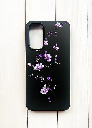 Матовый чехол на samsung galaxy a15 (a155) / m15 черный :: веточка цветов (принт 278)