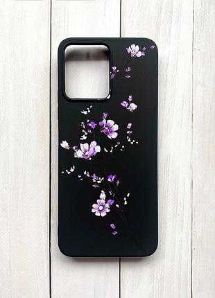 Матовий чохол на xiaomi redmi 12 чорний :: гілочка квітів (принт 278)