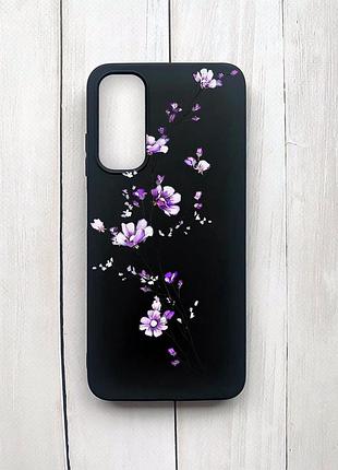 Матовий чохол на samsung galaxy a05s (a057) чорний :: гілочка квітів (принт 278)