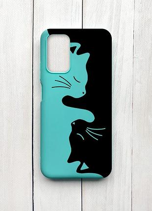 Матовый чехол на xiaomi redmi 9t бирюзовый :: кошечки (принт 118)