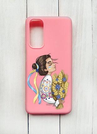 Матовий чохол на samsung galaxy m54 рожевий :: українка з колосками (принт 172)
