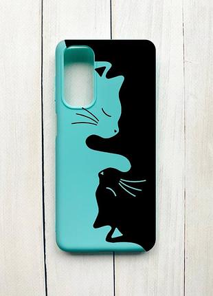 Матовый чехол на samsung galaxy m54 бирюзовый :: кошечки (принт 118)