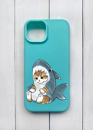 Матовый чехол на iphone 15 бирюзовый :: котёнок (принт 120)