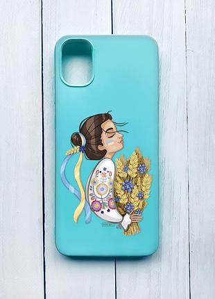 Матовий чохол для samsung galaxy a51 (2020)/a515 бірюзовий :: українка з колосками (принт 172)