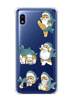 Чехол с утолщёнными углами для samsung galaxy a10 (2019)/a105 :: котенки акулы (принт 381)