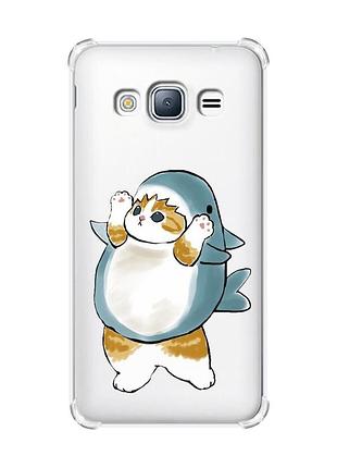 Чохол з потовщеними кутами на samsung galaxy j3(2016) j310 :: котик акула (принт 379)