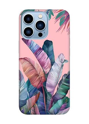 Матовий рожевий чохол на apple iphone 13 pro max :: тропіки (принт 372)