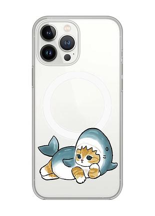 Магнитный чехол на iphone 14 pro max с поддержкой magsafe :: котенок акула (принт 355)