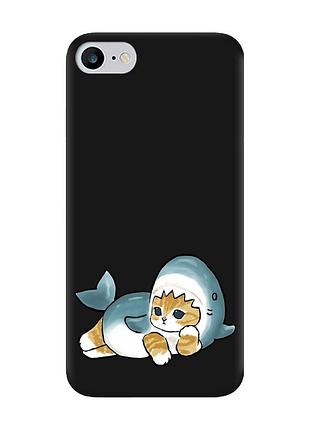 Матовый черный чехол на iphone 7 / 8 :: котенок акула (принт 355)