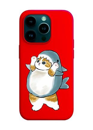 Матовий червоний чохол на apple iphone 14 pro :: котик акула (принт 379)