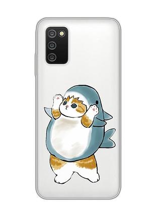 Прозрачный чехол на samsung galaxy a03s :: котенок акула (принт 379)