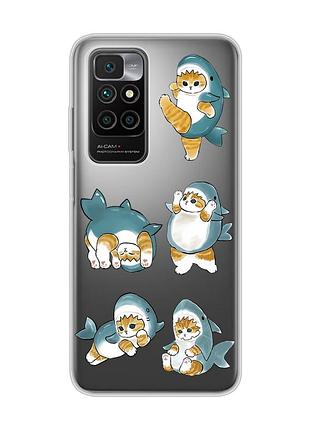 Прозорий чохол на xiaomi redmi 10/10 (2022) :: котики акули (принт 381)