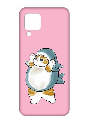 Матовый розовый чехол на samsung galaxy m32/a22/m22 4g :: котенок акула (принт 379)