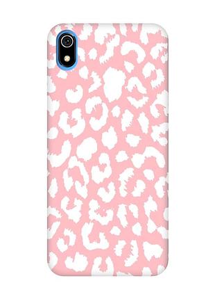 Матовый розовый чехол на xiaomi redmi 7a :: леопардовый принт белый (принт 375)
