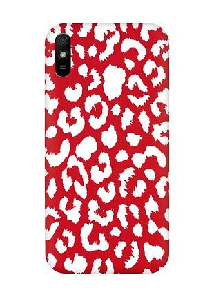 Матовый красный чехол на xiaomi redmi 9a :: леопардовый принт белый (принт 375)