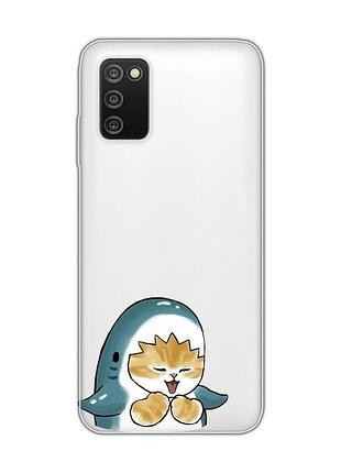 Прозрачный чехол на samsung galaxy a03s :: котёнок акула (принт 376)