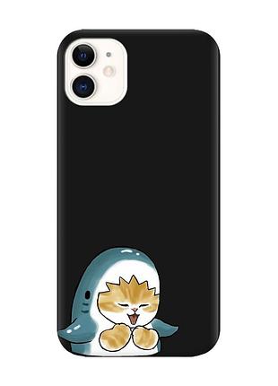 Матовий чорний чохол на apple iphone 11 (6.1) :: котик акула (принт 376)