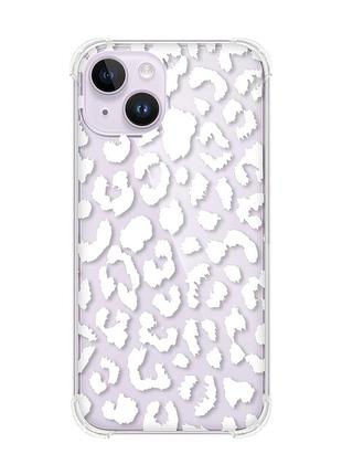 Чохол із потовщеними кутами на iphone 14 :: леопардовий принт білий (принт 375)
