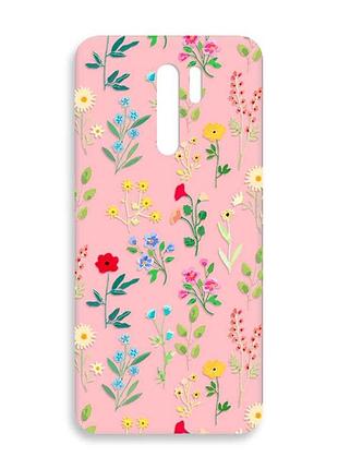 Матовый розовый чехол на xiaomi redmi 9 :: цветочный фон (принт 269)