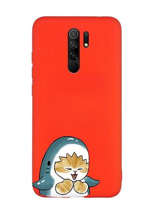 Матовий червоний чохол на xiaomi redmi note 8 pro :: котик акула (принт 376)