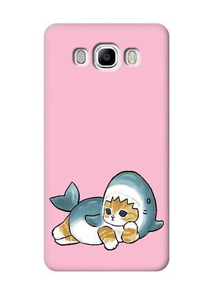 Матовий рожевий чохол на samsung galaxy j7(2016) j710 :: котик акула (принт 355)