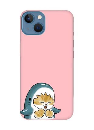 Матовий рожевий чохол на apple iphone 13 :: котик акула (принт 376)