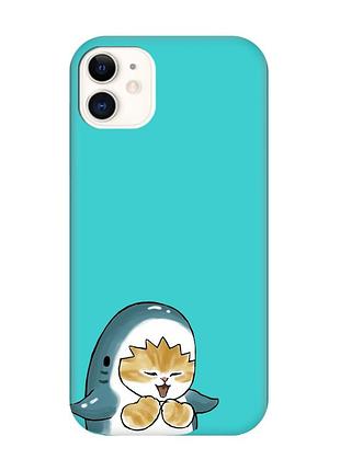 Матовий бірюзовий чохол на apple iphone 11 (6.1) :: котик акула (принт 376)