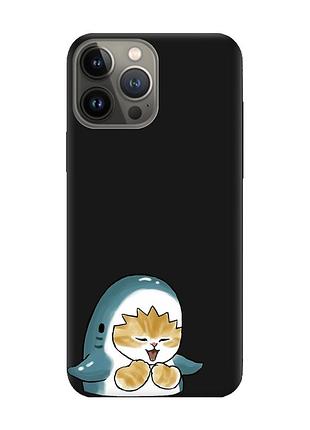 Матовий чорний чохол на apple iphone 13 pro :: котик акула (принт 376)