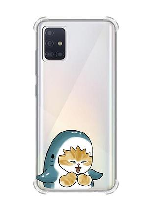Чохол з потовщеними кутами на samsung galaxy a71/a715 :: котик акула (принт 376)