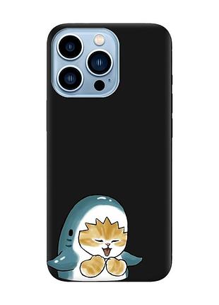 Матовий чорний чохол на apple iphone 13 pro max :: котик акула (принт 376)
