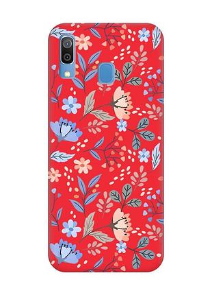 Матовый красный чехол на samsung galaxy a30 (2019) / a20 (2019) :: цветочный фон (принт 371)