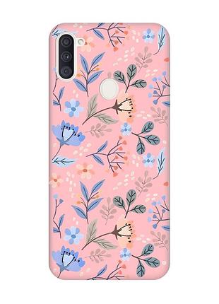 Матовый розовый чехол на samsung galaxy a11 :: цветочный фон (принт 371)