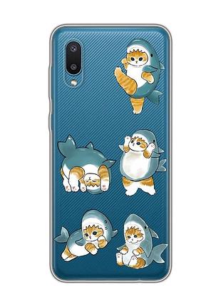 Прозорий чохол на samsung galaxy a02/a022 (2021) :: котики акули (принт 381)