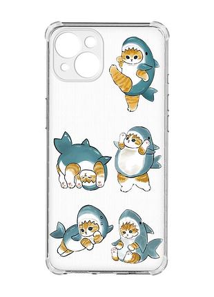 Чохол із потовщеними кутами на iphone 15 plus :: котики акули (принт 381)