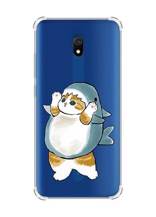 Чехол с утолщенными углами на xiaomi redmi 8a :: котенок акула (принт 379)