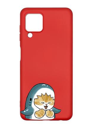 Матовый красный чехол на samsung galaxy m32/a22/m22 4g :: котёнок акула (принт 376)