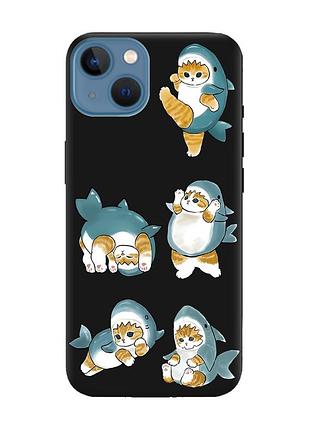 Матовий чорний чохол на apple iphone 13 :: котики акули (принт 381)