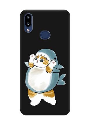 Матовый черный чехол на samsung galaxy a10ѕ a107 :: котенок акула (принт 379)