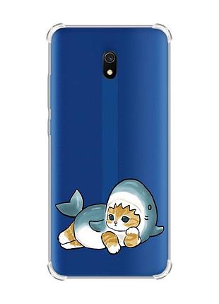 Чехол с утолщенными углами на xiaomi redmi 8a :: котенок акула (принт 355)