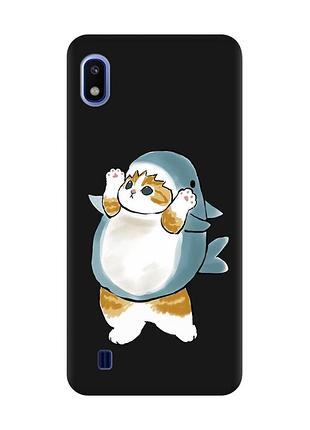 Матовый черный чехол на samsung galaxy a10 (2019) a105 :: котенок акула (принт 379)