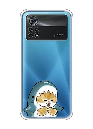 Чехол с утолщёнными углами для xiaomi poco x4 pro 5g :: котёнок акула (принт 376)