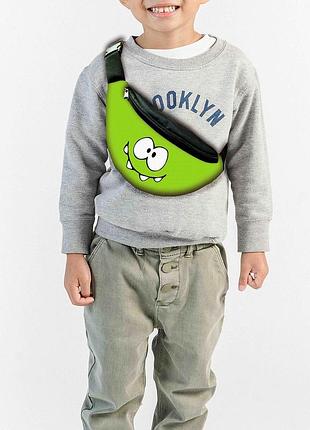 Сумка-бананка дитяча ам ням "om nom" з принтом, 32х15см, сумка для хлопчика через плече (00154)