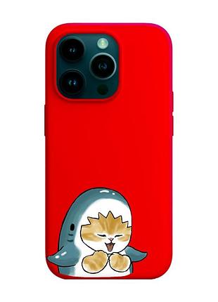 Матовий червоний чохол на apple iphone 14 pro :: котик акула (принт 376)