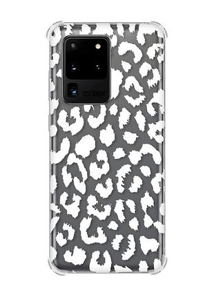 Чехол с утолщёнными углами для samsung galaxy s20 ultra :: леопардовый принт белый (принт 375)